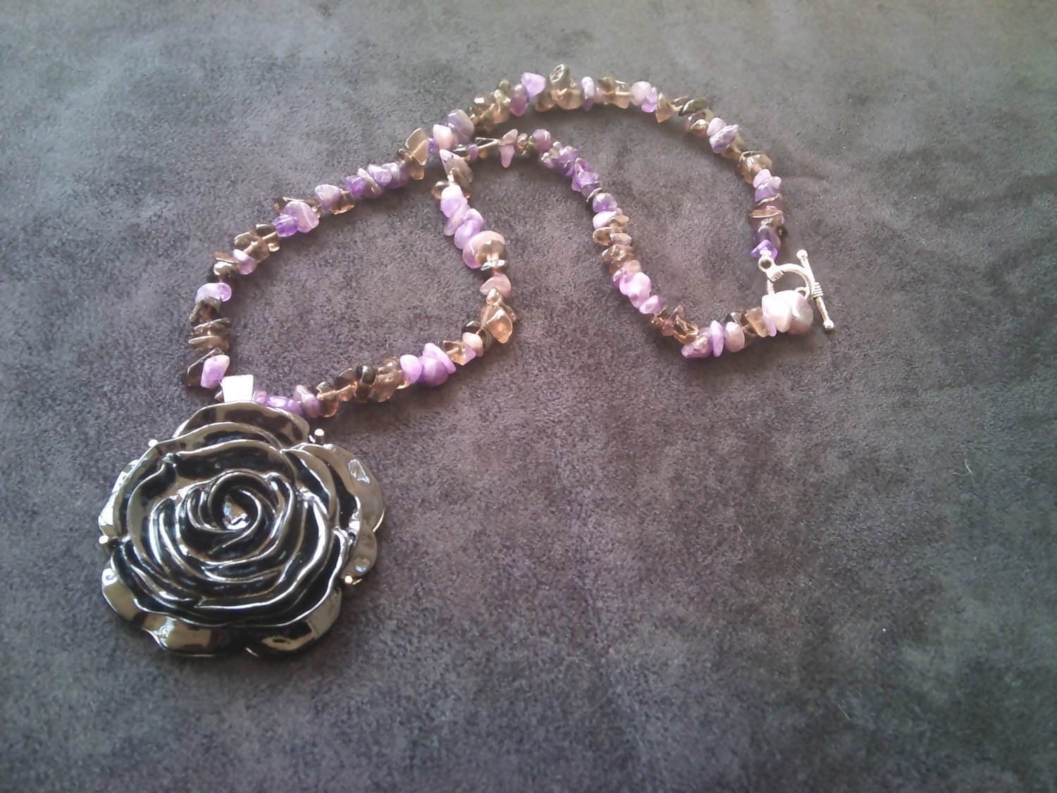 Large Black Rose Necklace