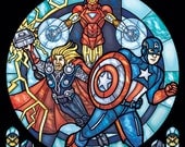 Stained Glass Avengers Print - Rose Window