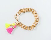 Tassel bfrend gold chain Bracelet- NEON pink & yellow