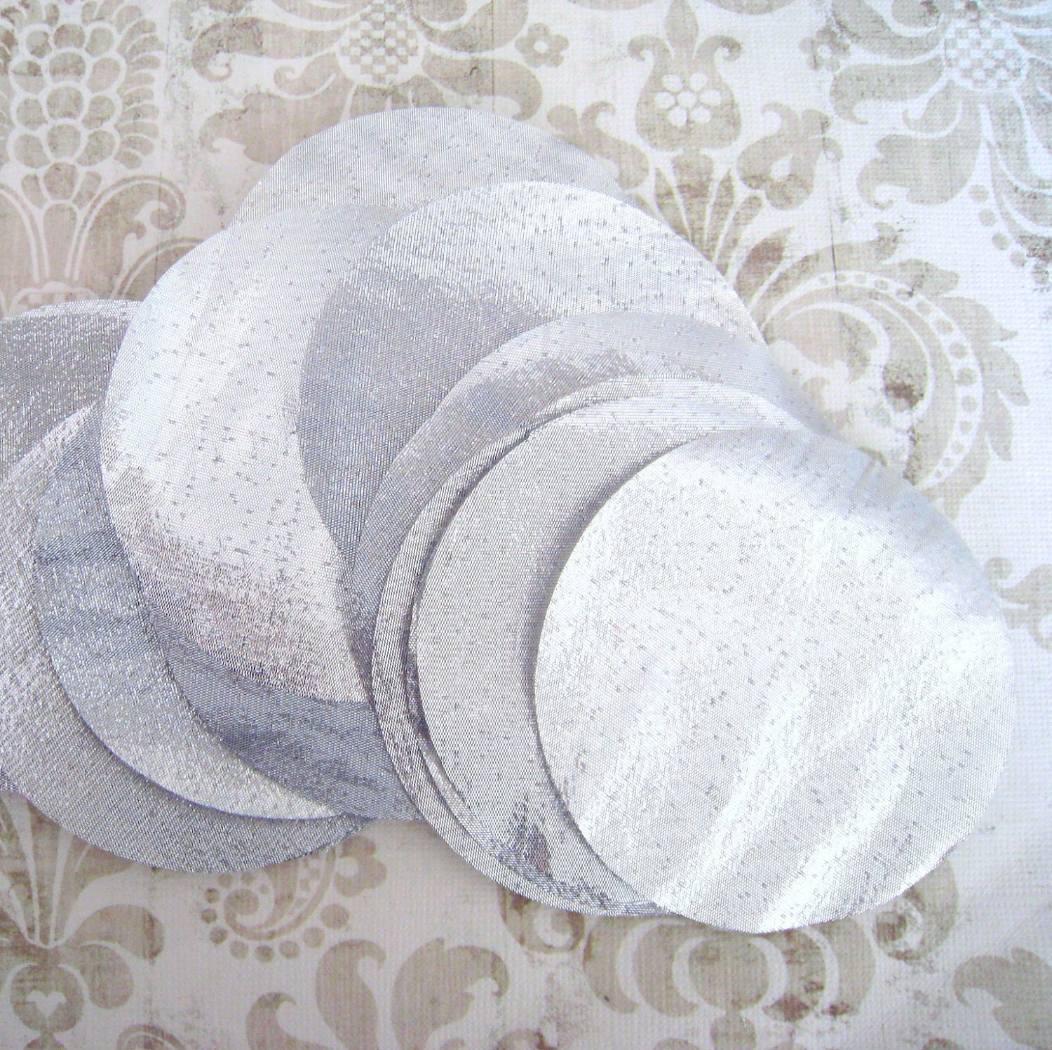 30 pcs 3 inches Silver Lame Hand cut Fabric Circles - Gold Metallic Tissue Lame Fabric