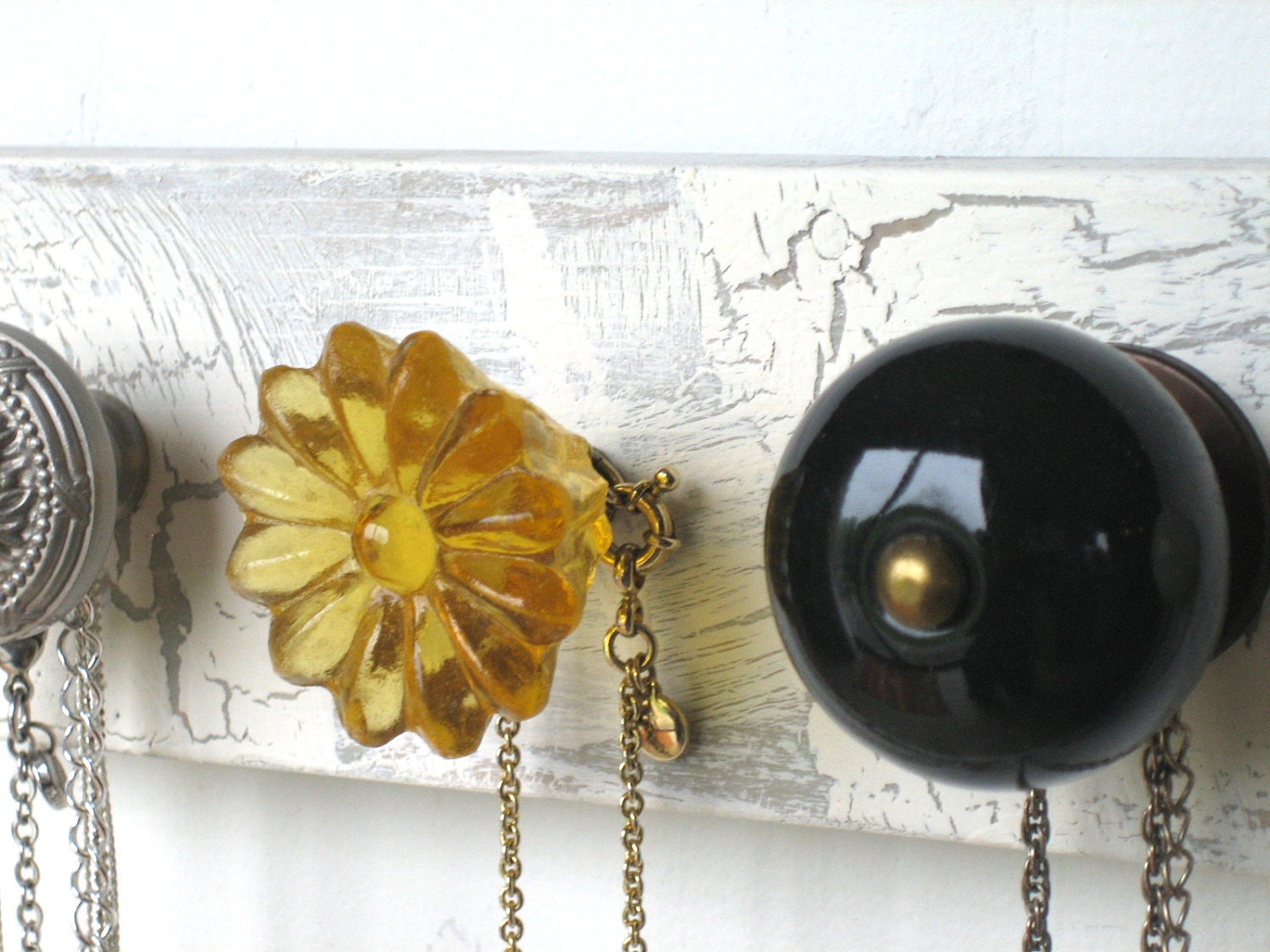 Hanging Jewelry Organizer with Yellow and Gray Knobs