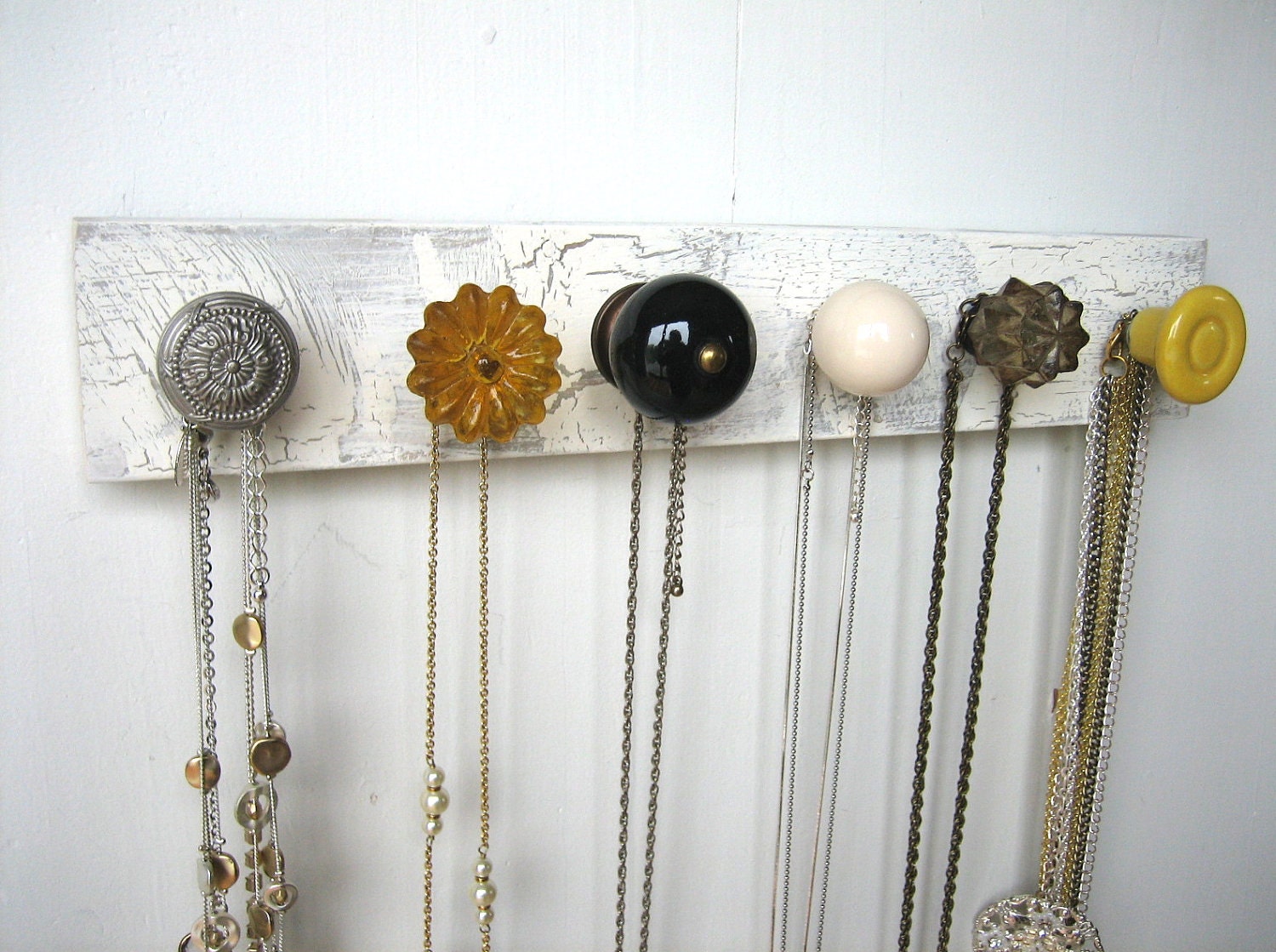 Hanging Jewelry Organizer with Yellow and Gray Knobs