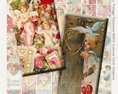 Vintage Hearts and Cherubs 1 x 2 inch Domino Digital Collage Sheet - Printable Download - Jewelry, Scrapbook, Crafts