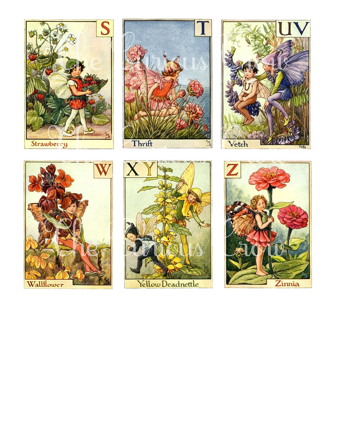 Vintage Alphabet Fairies Digital Collage Sheets - INSTANT Printable Download (Large) 2 and 1/2 Sheets
