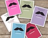 Printable Valentines - "I mustache you a question"  Digital File - DIY