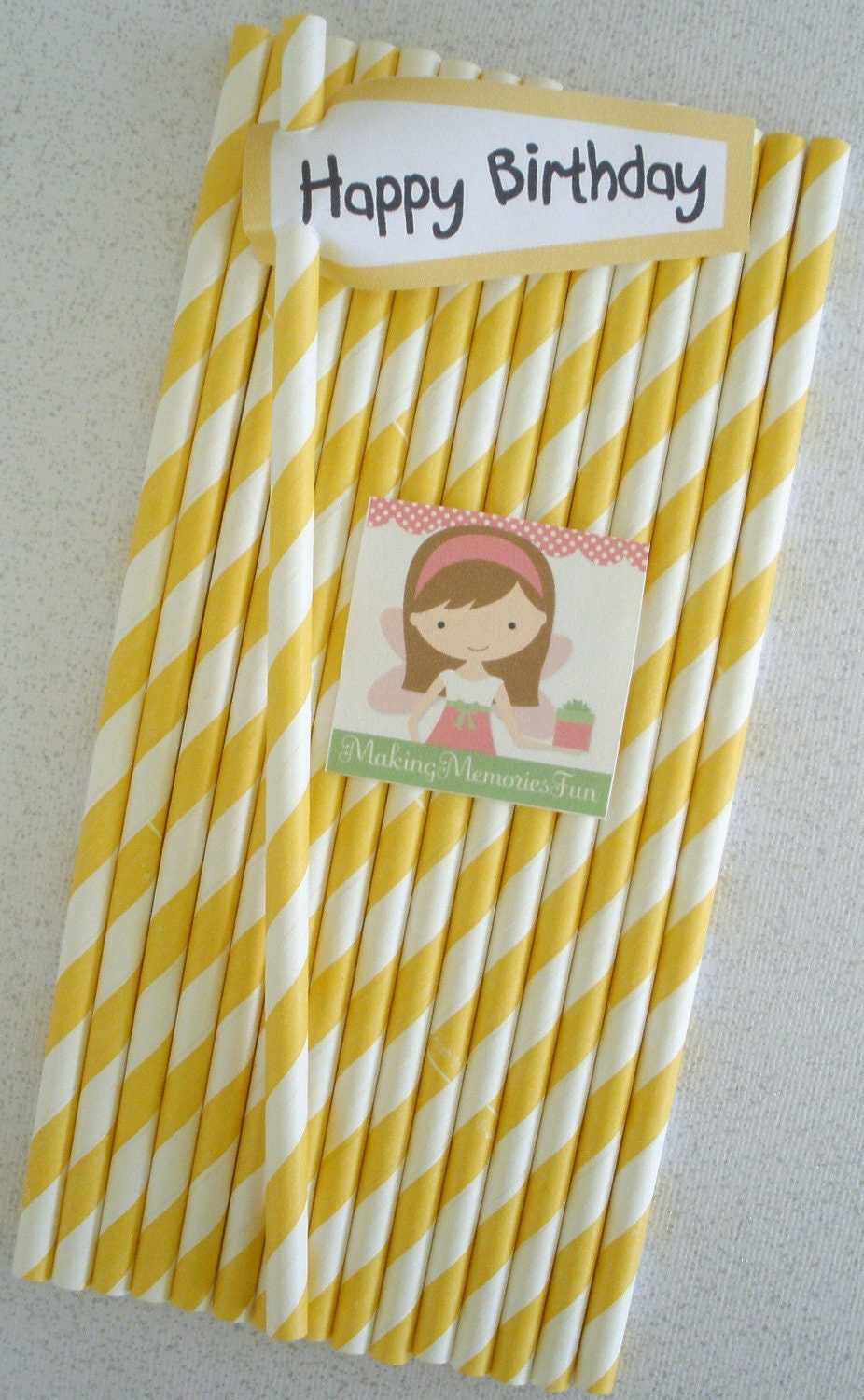 Yellow Stripe Paper Straws....50 count....with DIY Printable Blank Tags...Cake Pop Sticks, Weddings, Drinking Straws, Graduation