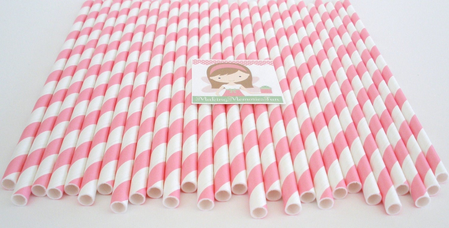 150 PINK STRIPE Paper Straws.... w/ DIY Blank Printables...Paper Drinking Straws, Cake Pop Sticks, Retro, Wedding, Birthdays