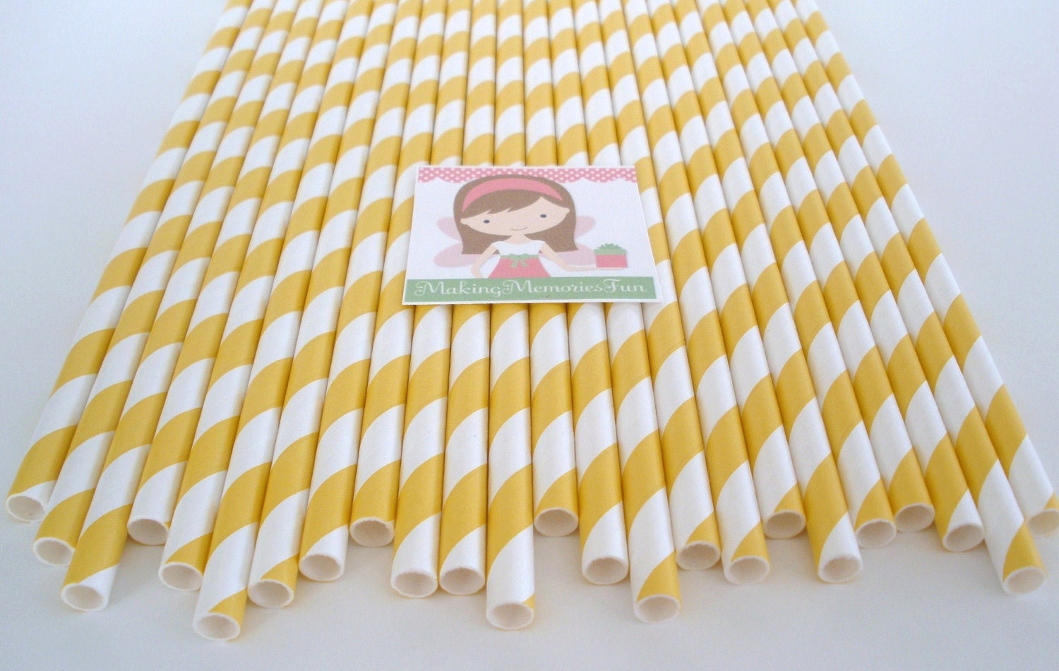 150 YELLOW Stripe Paper Straws.... w/ DIY Blank Printables, Cake Pop Sticks, Retro, Vintage Inspired, Wedding, Birthdays, Graduation