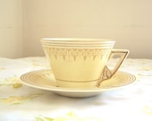 Art Deco 1930s Burleigh butter cream yellow with gold teacup and saucer by Burgess & Leigh of England - HyacinthVintage