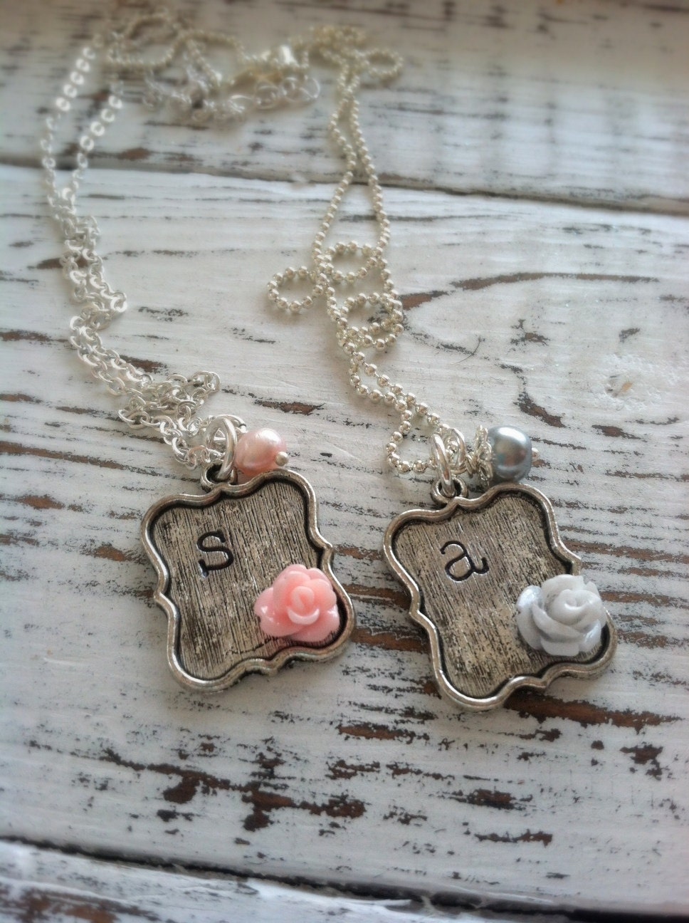 Stamped Initial Sweet Rose Necklace