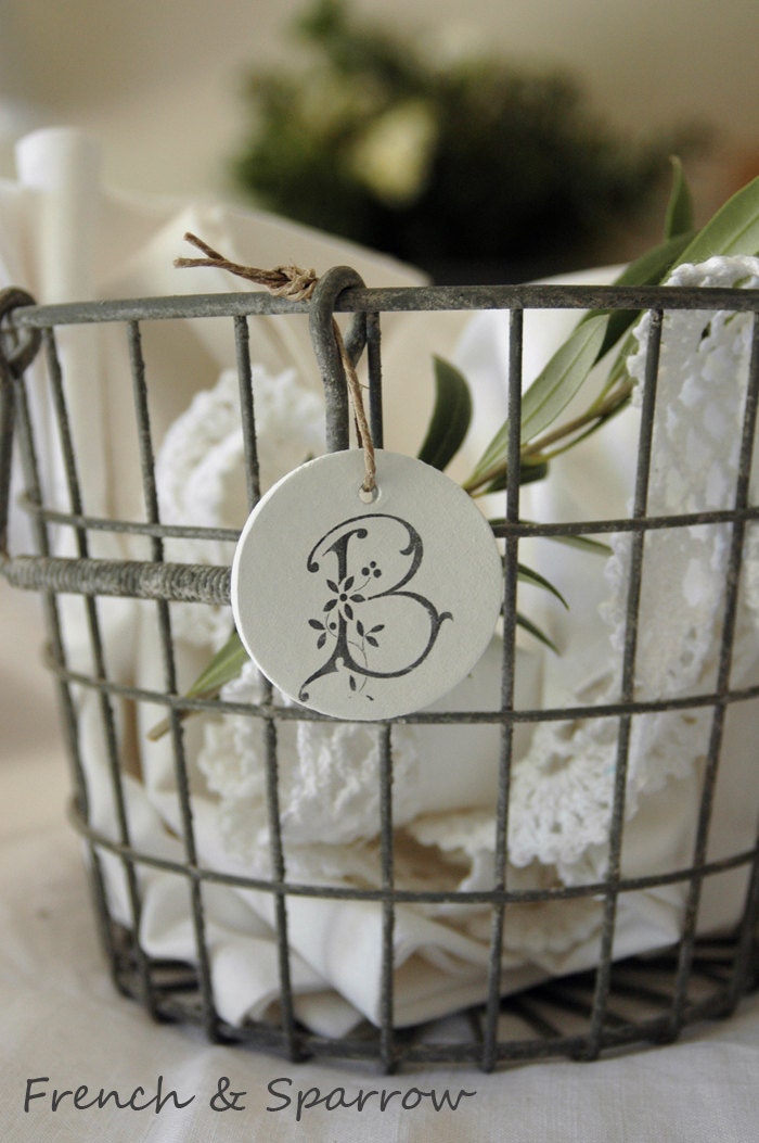 Vintage French Monogram Clay Tags - Set of Three
