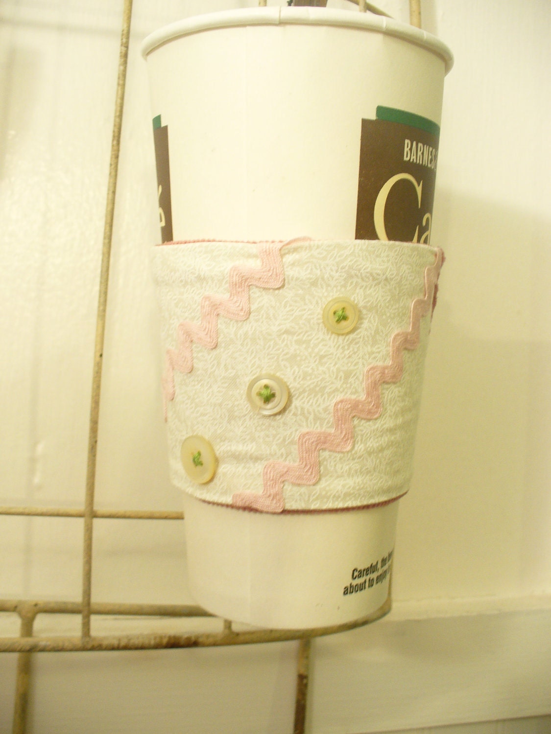 Coffe Cozy, Sweet Cream with Rick Rack and Buttons