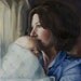Mother & Baby oil painting PRINT ACEO 2.5x3.5 inches. Mothers day, child, baby blue,