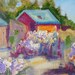 Fine Art, 8x10, landscape painting. "Walkway by the Flowers". ORIGINAL Oil painting. Thick painting with flowers and cottage. 50% off