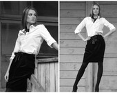 30 % DISCOUNT / Feminine Black Velvet Skirt with Pleats and Bow detailing (size S) / Handmade