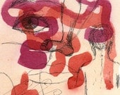 original watercolor painting abstract drawing on paper OOAK affordable gift for friends handmade home decor interior decoration red cherry