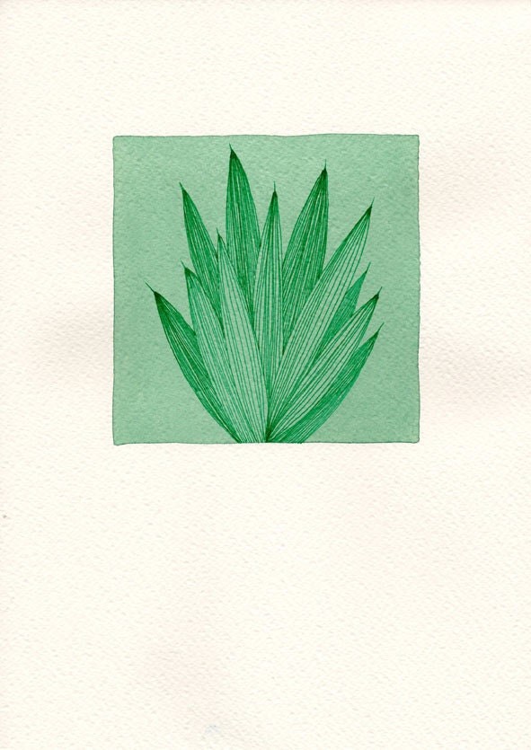 Original green watercolor painting modern art affrodable gift home decor for her for him