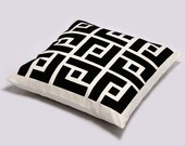 Black and White Geometric Pillow Cover - Linen, Felt, 18x18 inches, Greek Key, Contemporary, Decorative Cushion, Made to Order