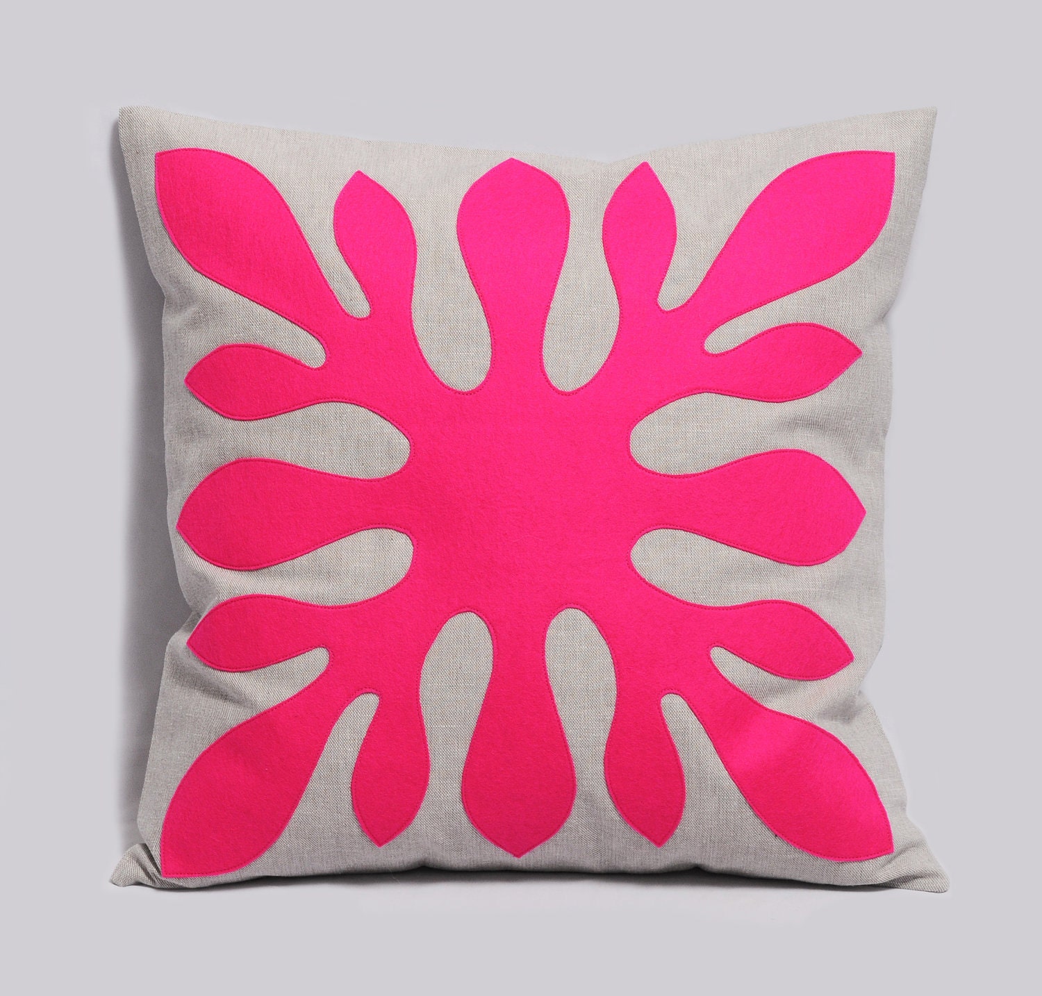 Decorative Hawaiian Pillow Cover neon pink and light gray - ALOHA - 18x18 inches, Hawaii Pillow, Modern Contemporary Pillow, Made To Order