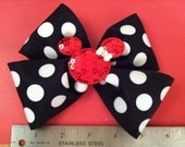 Minnie Mouse 6 inch Bowtique Bow in Black with White Polka Dots and Red Sequined Minnie Ears