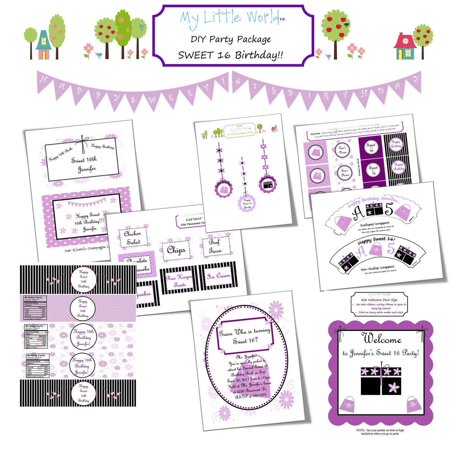 DIY PRINTABLE Sweet 16 Birthday Decoration colors can be changed if purple isn't your color Il_170x135