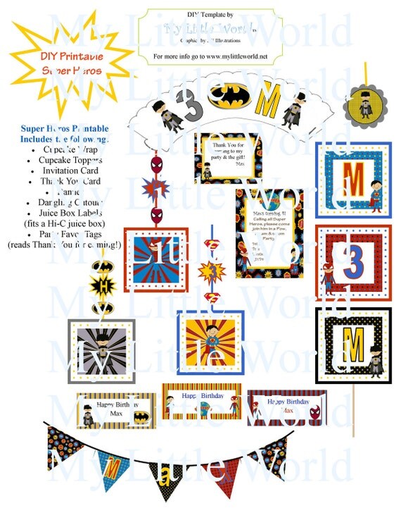 Super Hero Birthday Party - Printable full package Il_570xn