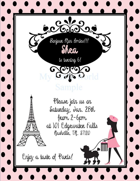 DIY PRINTABLE Paris Birthday Invitation (flat 4.25"x5.5") Il_570xn