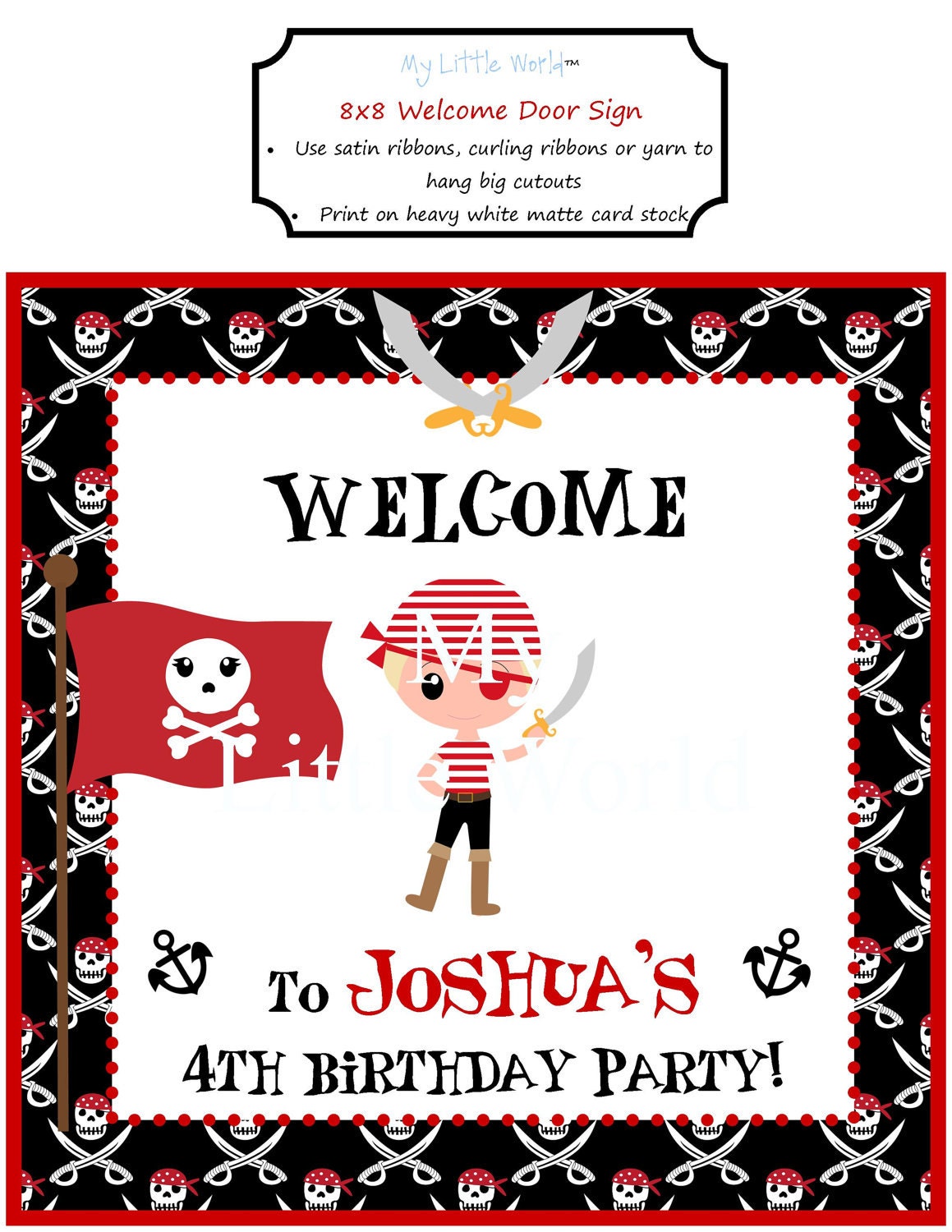 PIRATE Birthday Door Sign - DIY Printable (8x8 welcome sign) Il_570xn