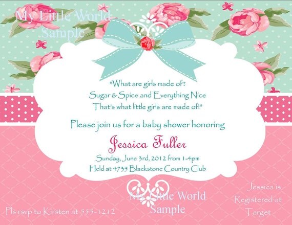 Baby Shower or Birthday Invitation - Shabby Chic DIY Printable 4x6 or 5x7 Il_570xn