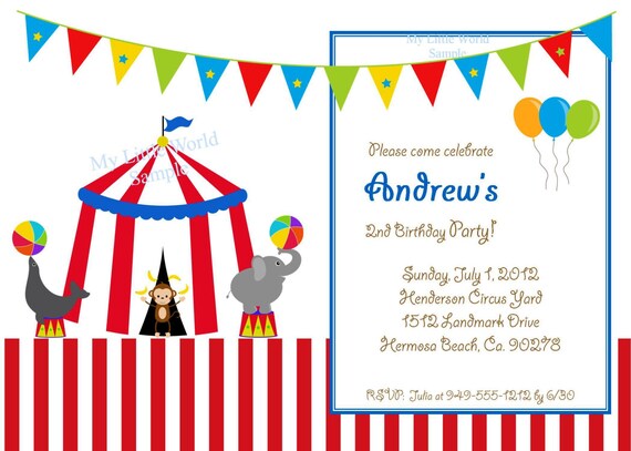Circus Birthday Invitation, circus invitation, carnival cards or invitation Il_570xn