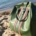 ROOMY VINTAGE AVOCADO Green Luggage Travel Bag // Mid Century Retro Luggage // 1960s Striped Travel Bag // Vintage Carry on Bag