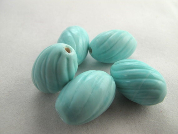 Vintage Beads - Vintage Aqua Blue German Glass Bead --  Spiral Twist - BippityBooSupplies