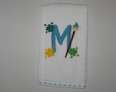 Baby Burp Cloth Embroidery Paint Alphabet Font Baby Boy Footprints