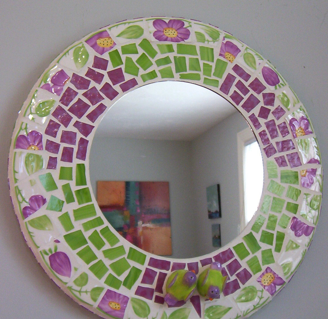 Large Mosaic Mirror - Bright and Cheery Bird Focals