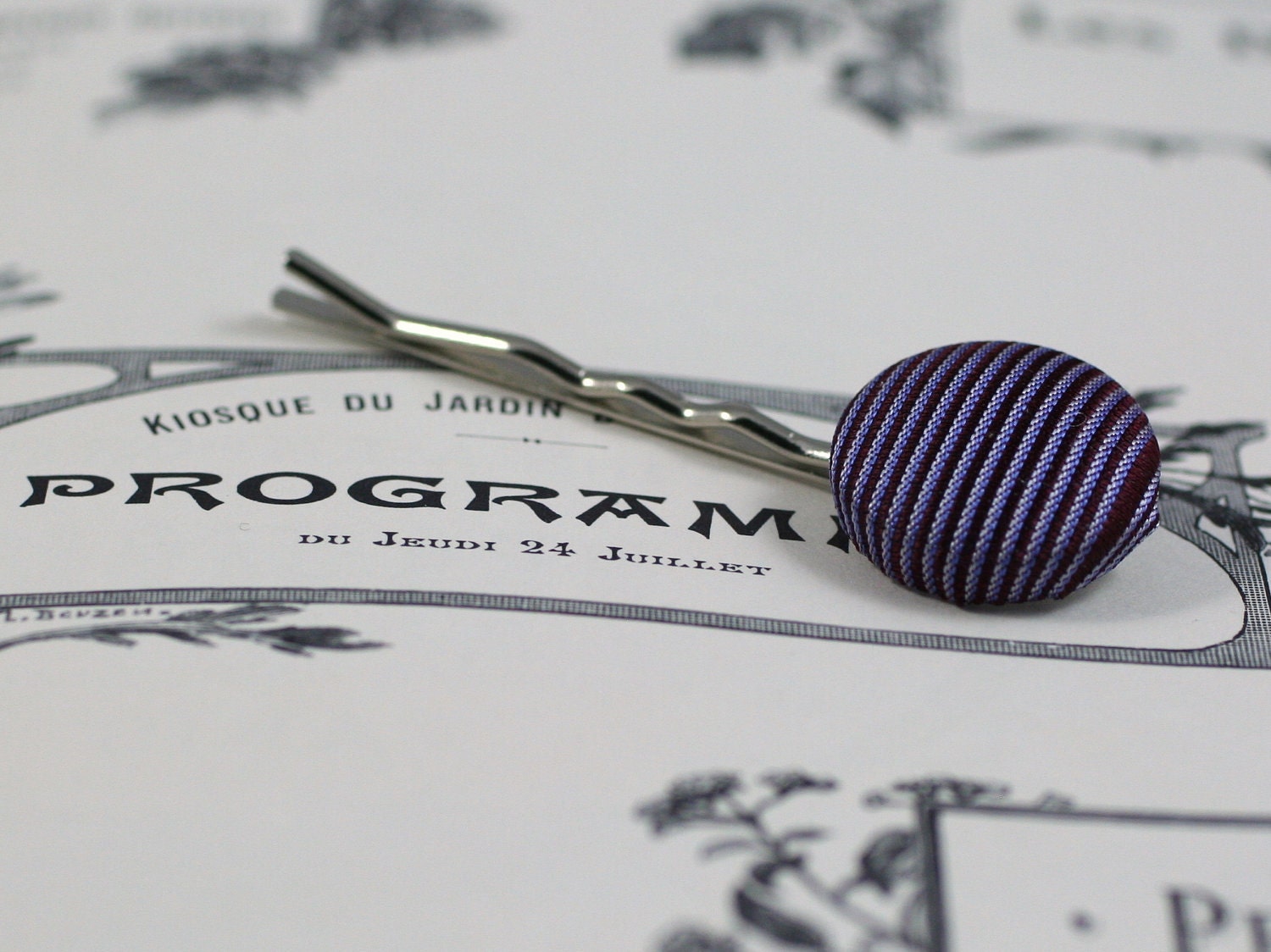 Handmade Bobby Pin with Purple Fabric Button