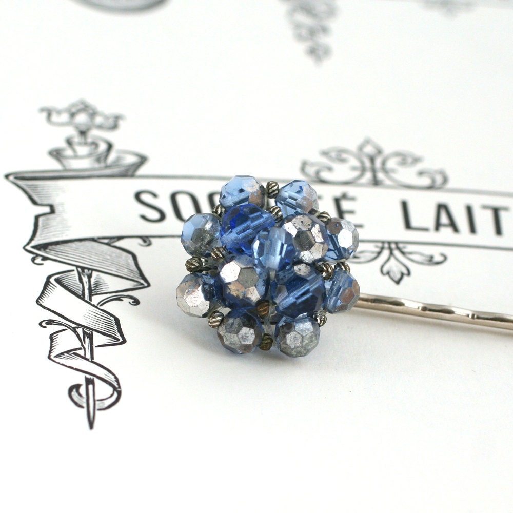 Blue and Silver Hair Pin from Vintage Cluster Earring