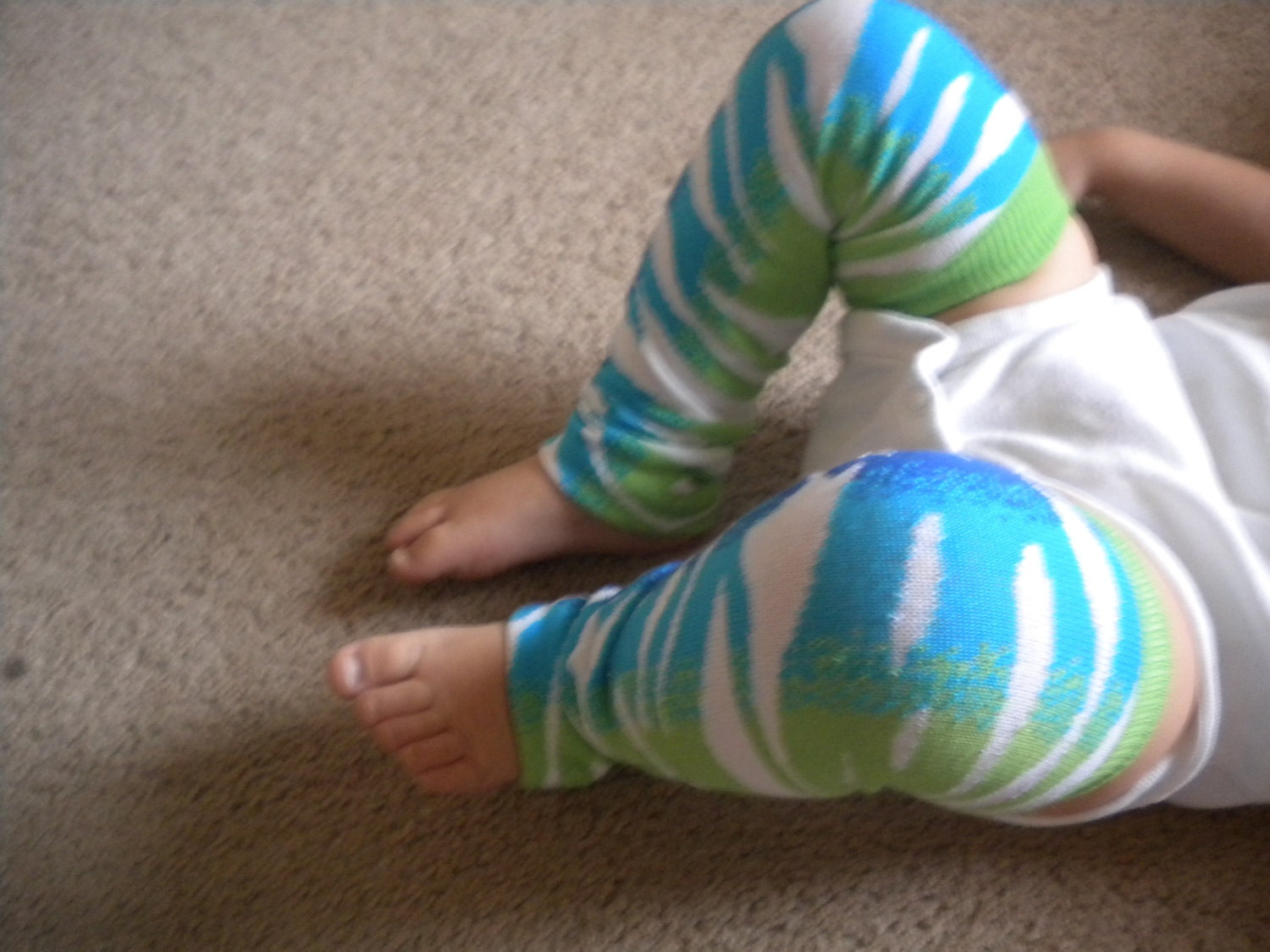 Baby Legwarmers Shades of Blue, Green and White Zebra Stripes READY TO SHIP