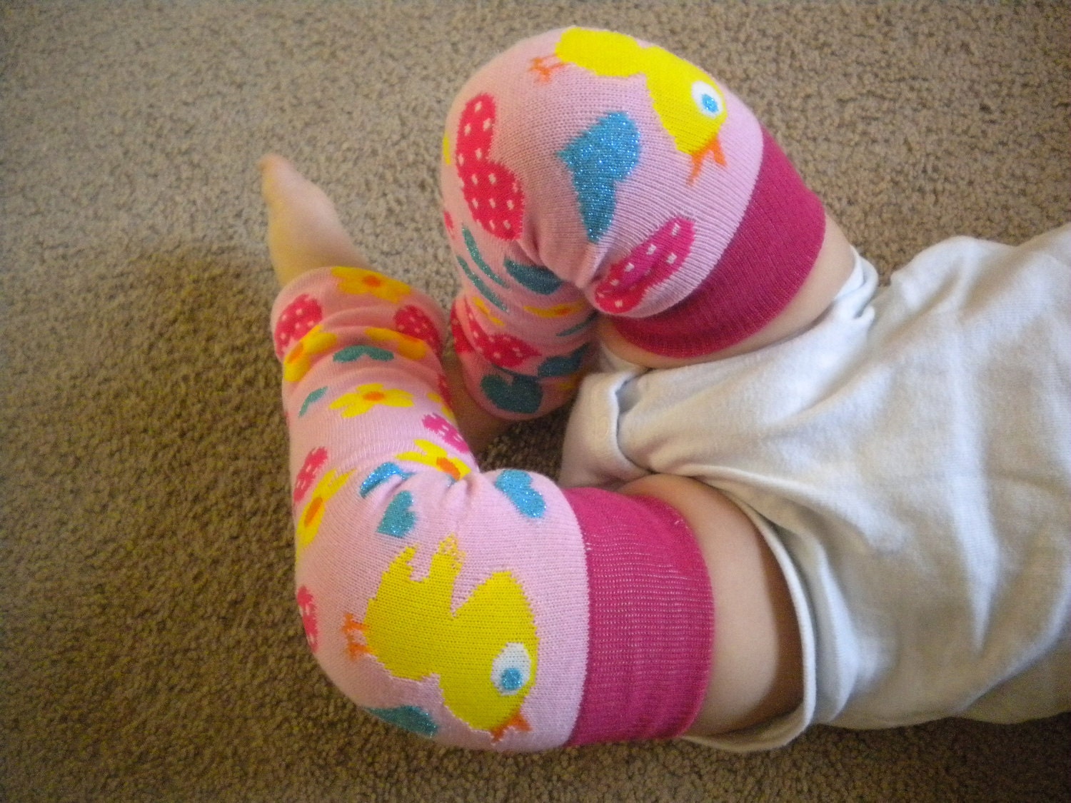 Baby Legwarmers Little Chickie Hearts and Flowers Hot PInk, Pink, Blue, and Yellow  READY TO SHIP
