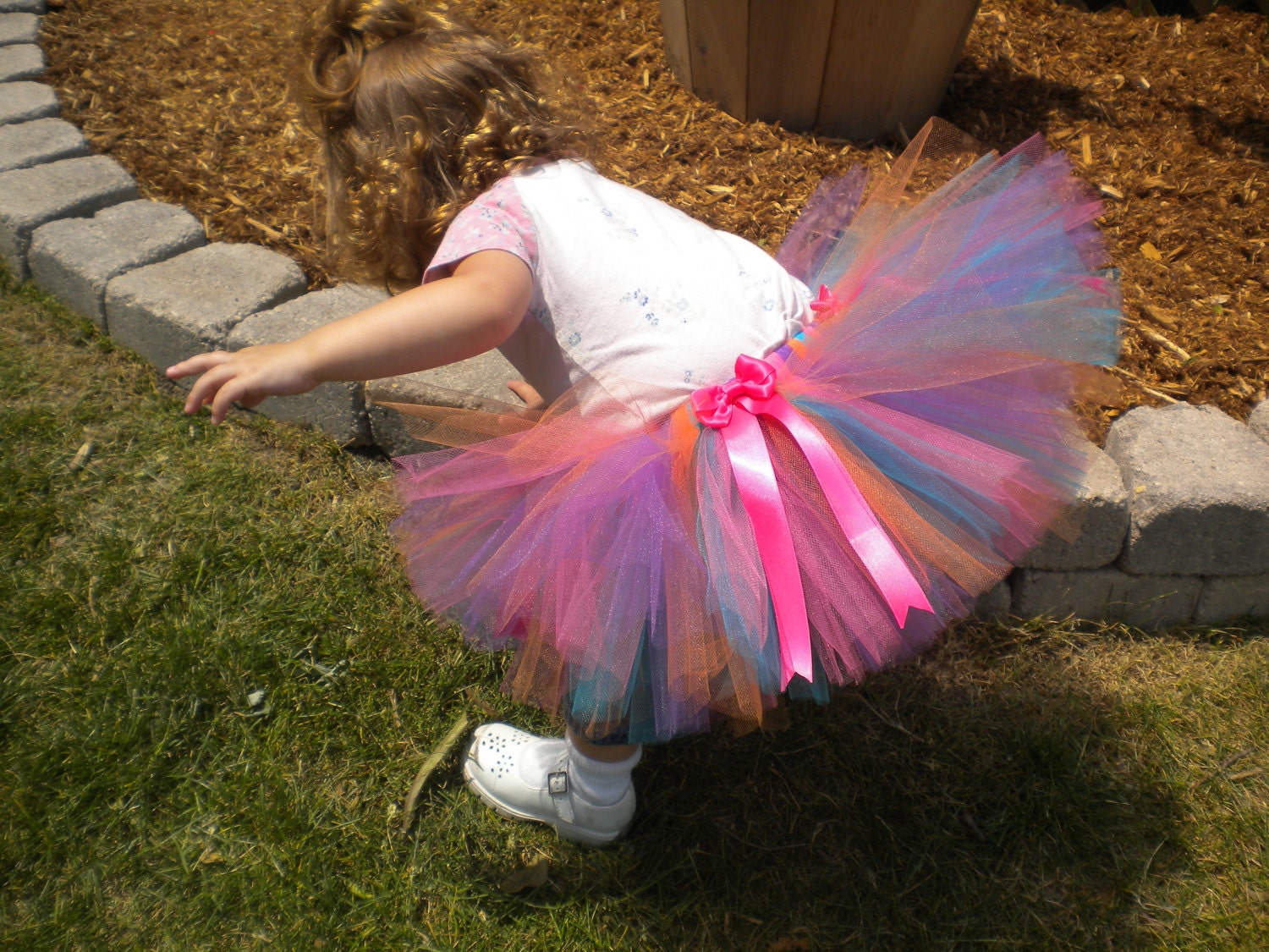 Purple, Pink, Orange, and Turquiose Tutu with Pink Satin Bows 0-5T girls