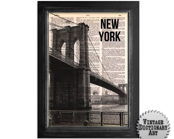 The NY Brooklyn Bridge 02 - printed on Recycled Vintage Dictionary Paper - 8x10.5