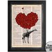 Giraffes Fly with Love - Orignal Art Printed on Recycled Vintage Dictionary Paper - 8x10.5