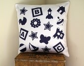 SALE - Hand Printed Navy Kids Eco Pillow in Organic Cotton - Eco kids - Eco Home Decor