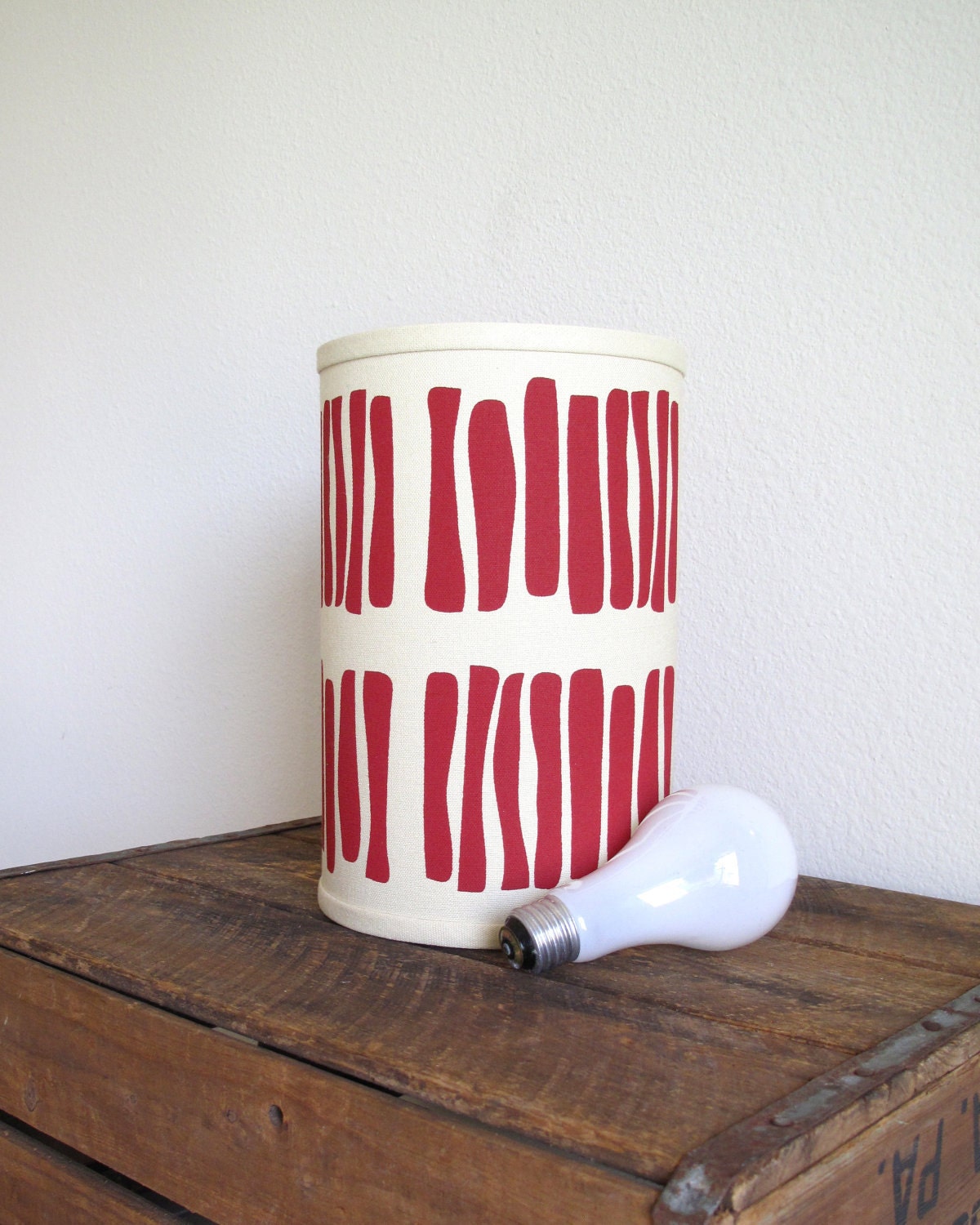 ON SALE - Raspberry Red Hand Printed Lamp Shade - Lighting