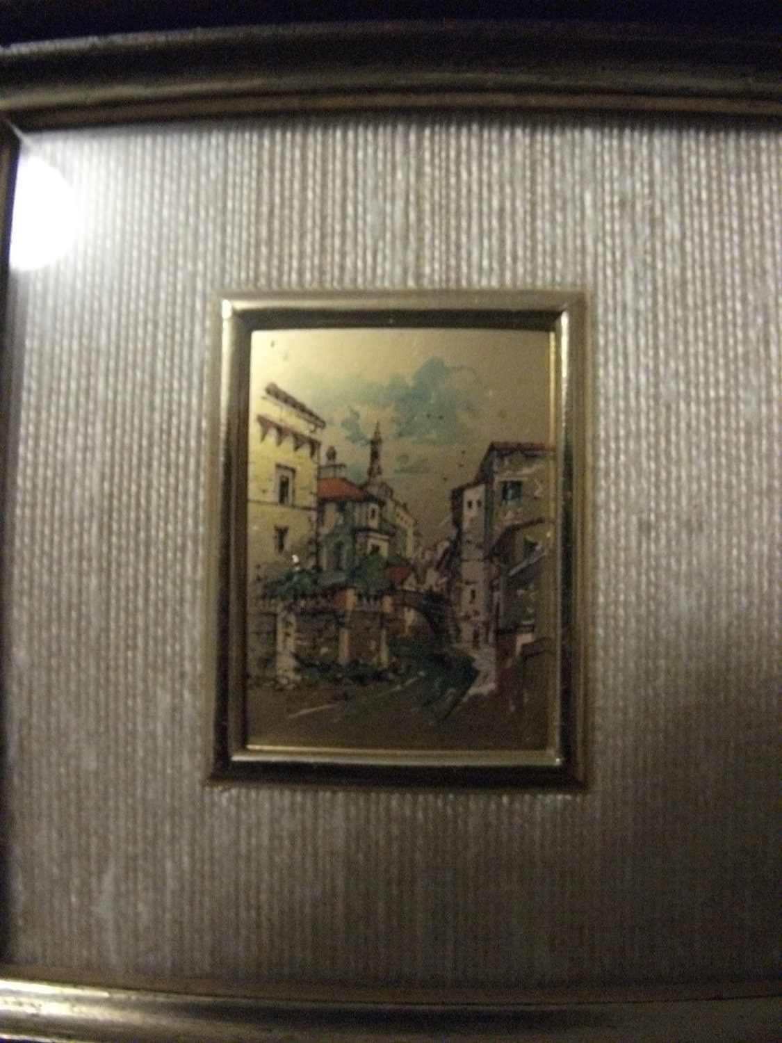 Vintage Foglia D'oro Chromolithograph Artist Signed 23K gold scene of Rome Now 20 USD