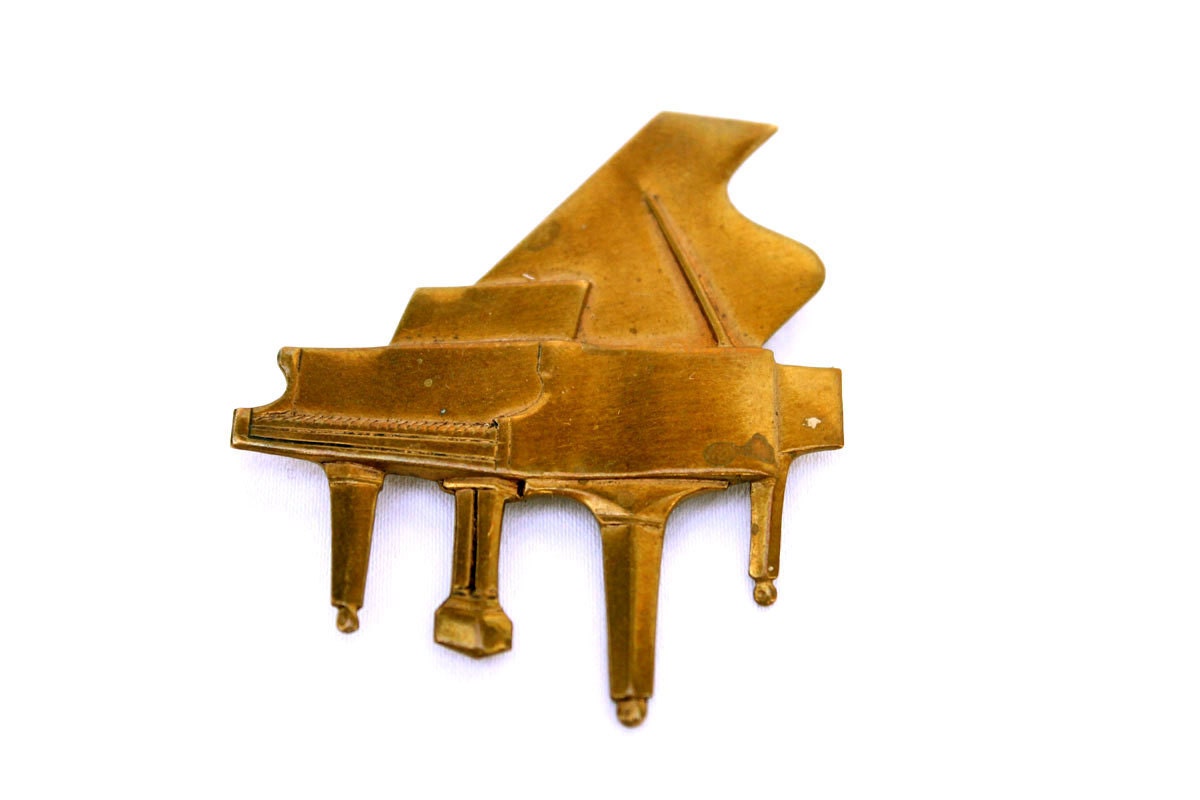 Vintage Piano Brooch Solid Brass Retro Grand Piano Pin