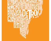 Detroit Typography Map Poster "Tigers Orange"