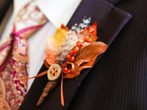 Fall Wedding Boutonniere - Harvest Maple