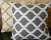 Gray and cream tufted trellis decorative pillow cover