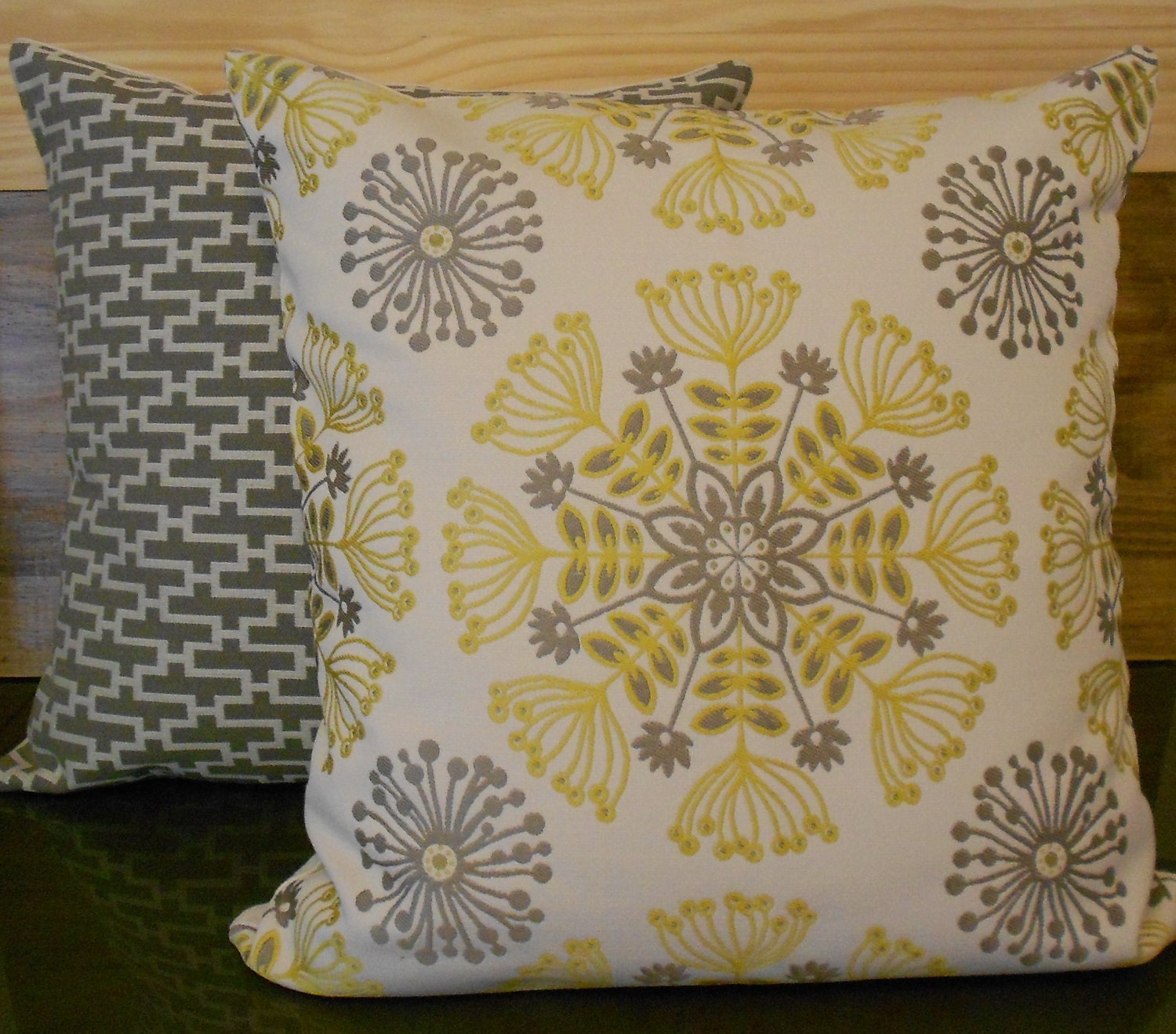 Yellow and gray floral medallion decorative pillow cover