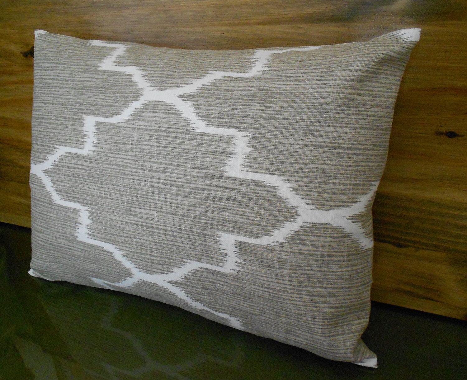 Modern grey moroccan ikat decorative pillow, lumbar pillow